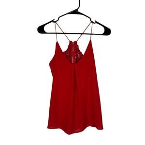 Revamped Red Lace Zipper Back Dressy Tank Top Women Sz XS